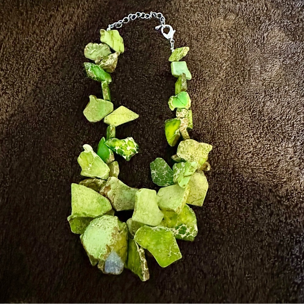 Turquoise green genuine stone necklace. Statement piece!!